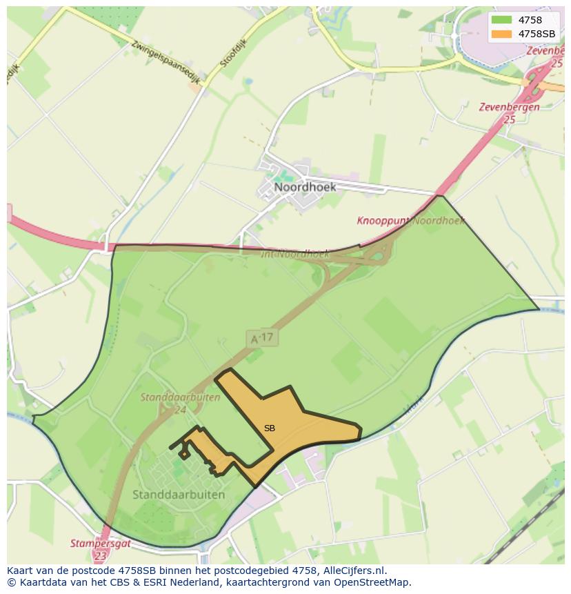 Afbeelding van het postcodegebied 4758 SB op de kaart.