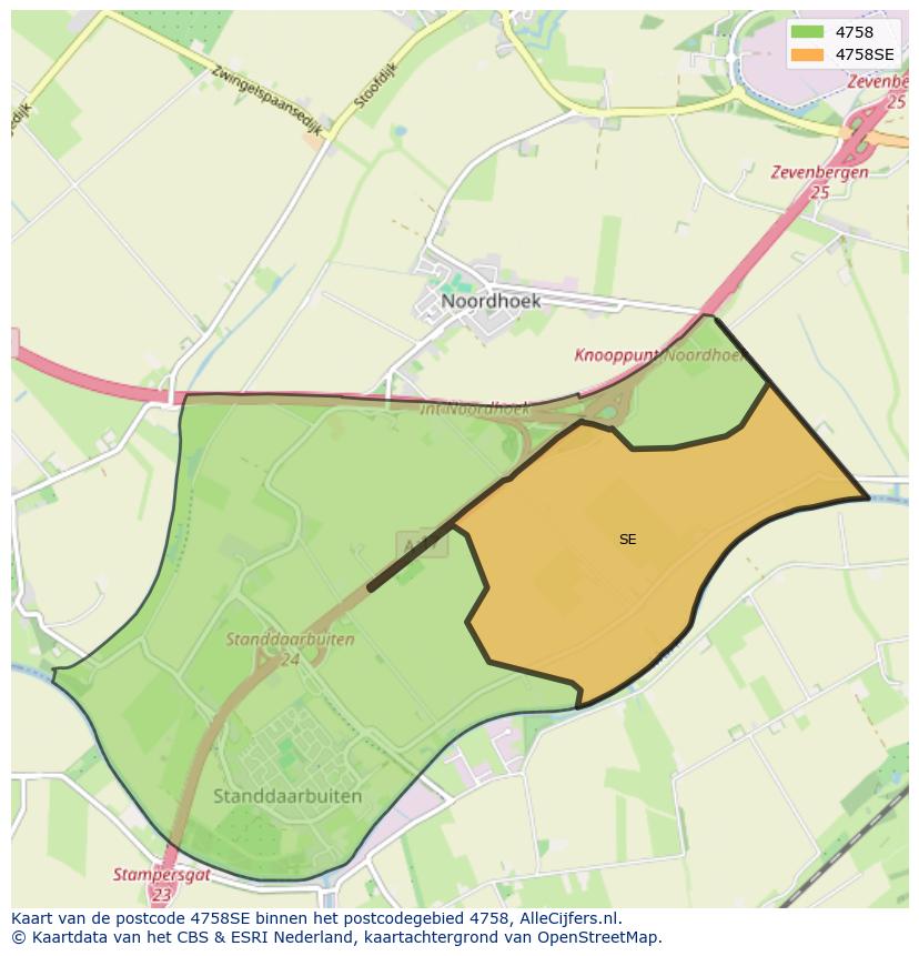 Afbeelding van het postcodegebied 4758 SE op de kaart.