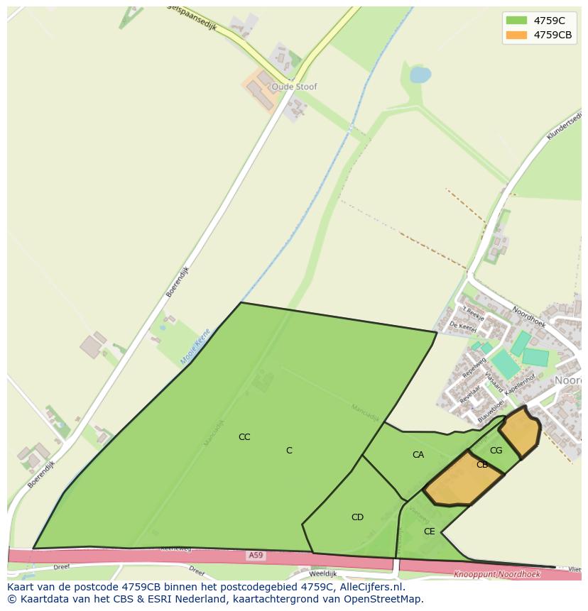Afbeelding van het postcodegebied 4759 CB op de kaart.