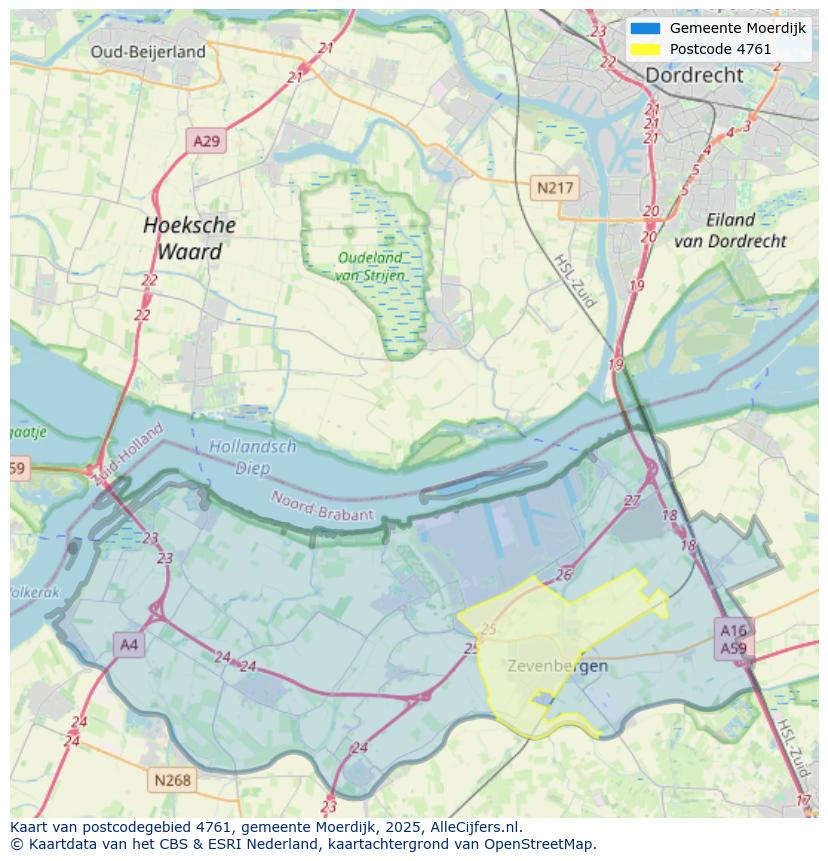 Afbeelding van het postcodegebied 4761 op de kaart.