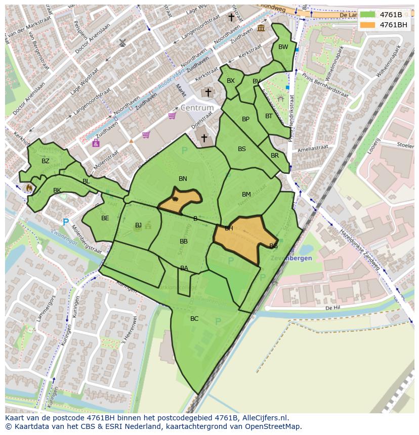 Afbeelding van het postcodegebied 4761 BH op de kaart.