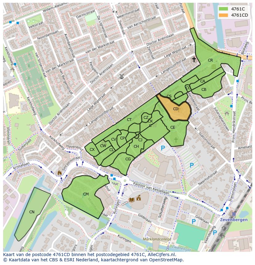 Afbeelding van het postcodegebied 4761 CD op de kaart.