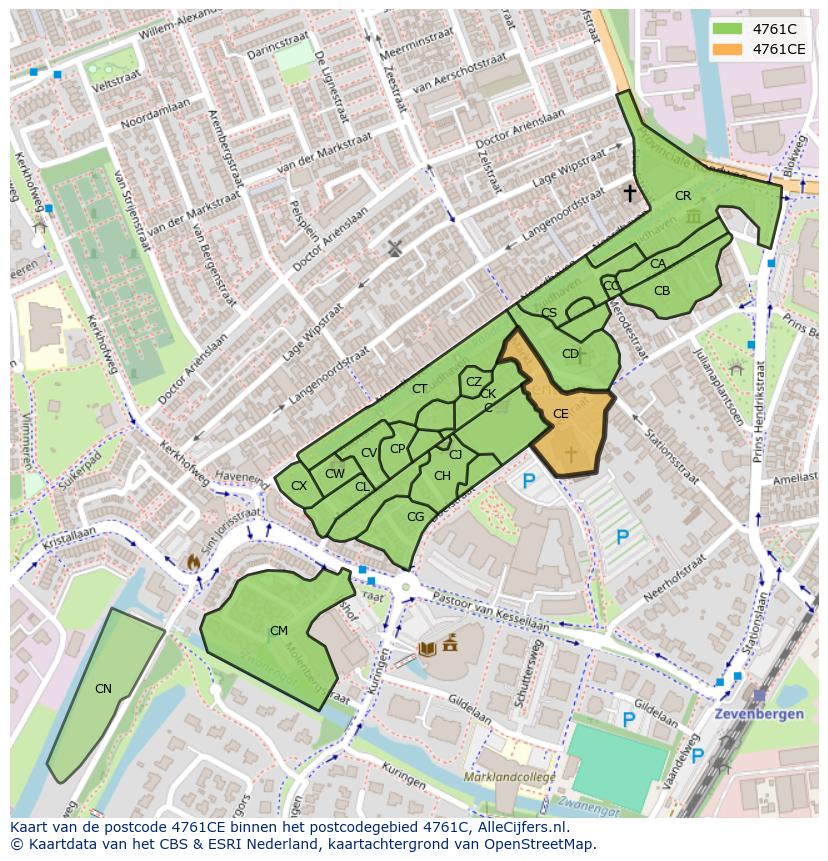 Afbeelding van het postcodegebied 4761 CE op de kaart.