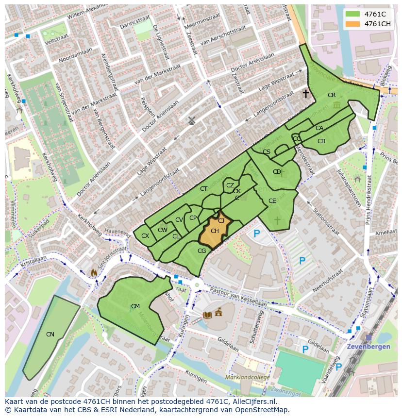 Afbeelding van het postcodegebied 4761 CH op de kaart.