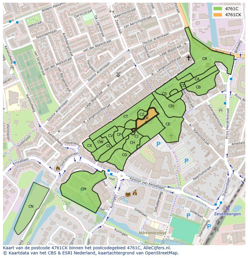 Afbeelding van het postcodegebied 4761 CK op de kaart.