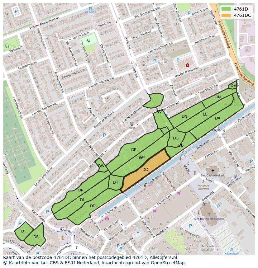Afbeelding van het postcodegebied 4761 DC op de kaart.