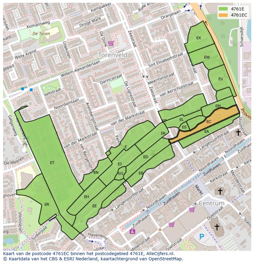 Afbeelding van het postcodegebied 4761 EC op de kaart.
