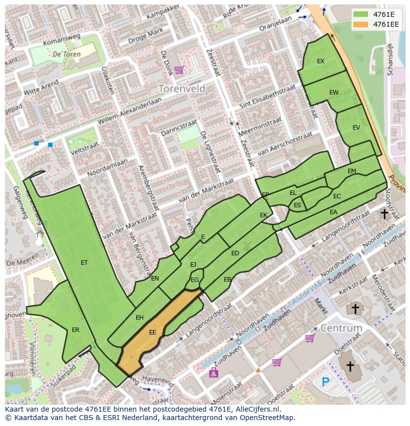 Afbeelding van het postcodegebied 4761 EE op de kaart.