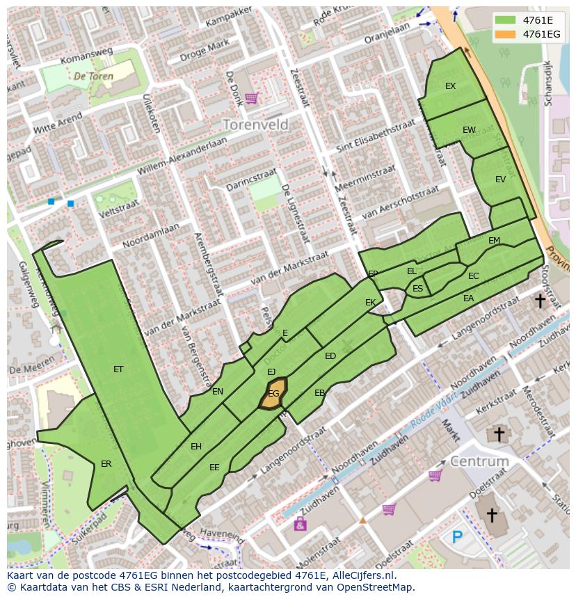 Afbeelding van het postcodegebied 4761 EG op de kaart.
