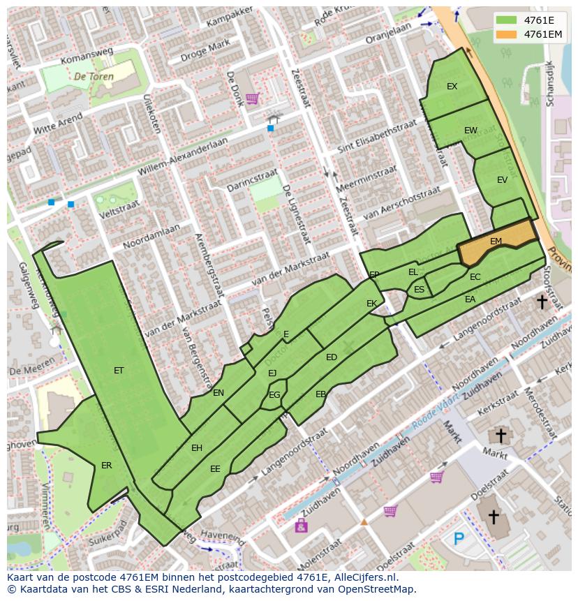 Afbeelding van het postcodegebied 4761 EM op de kaart.
