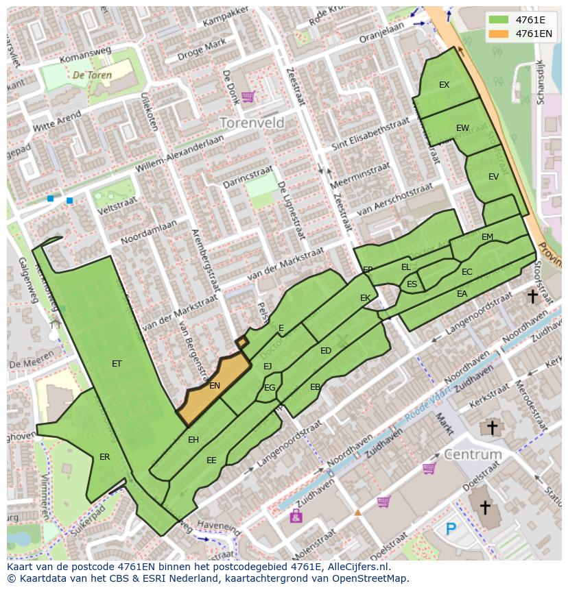 Afbeelding van het postcodegebied 4761 EN op de kaart.