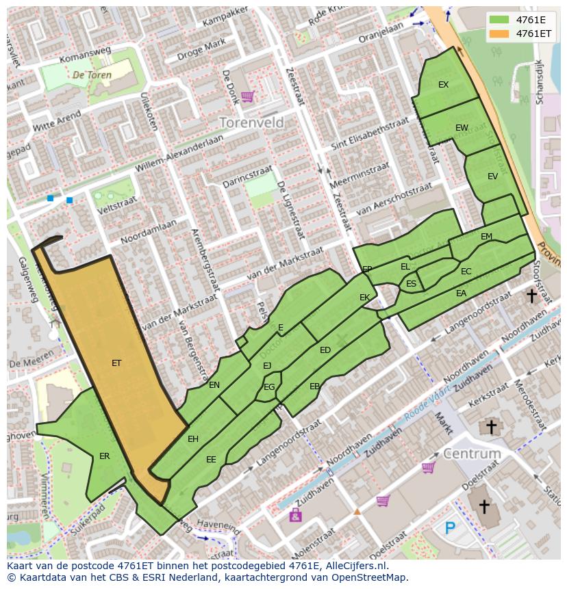 Afbeelding van het postcodegebied 4761 ET op de kaart.