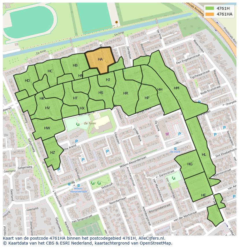 Afbeelding van het postcodegebied 4761 HA op de kaart.