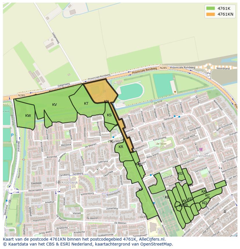 Afbeelding van het postcodegebied 4761 KN op de kaart.