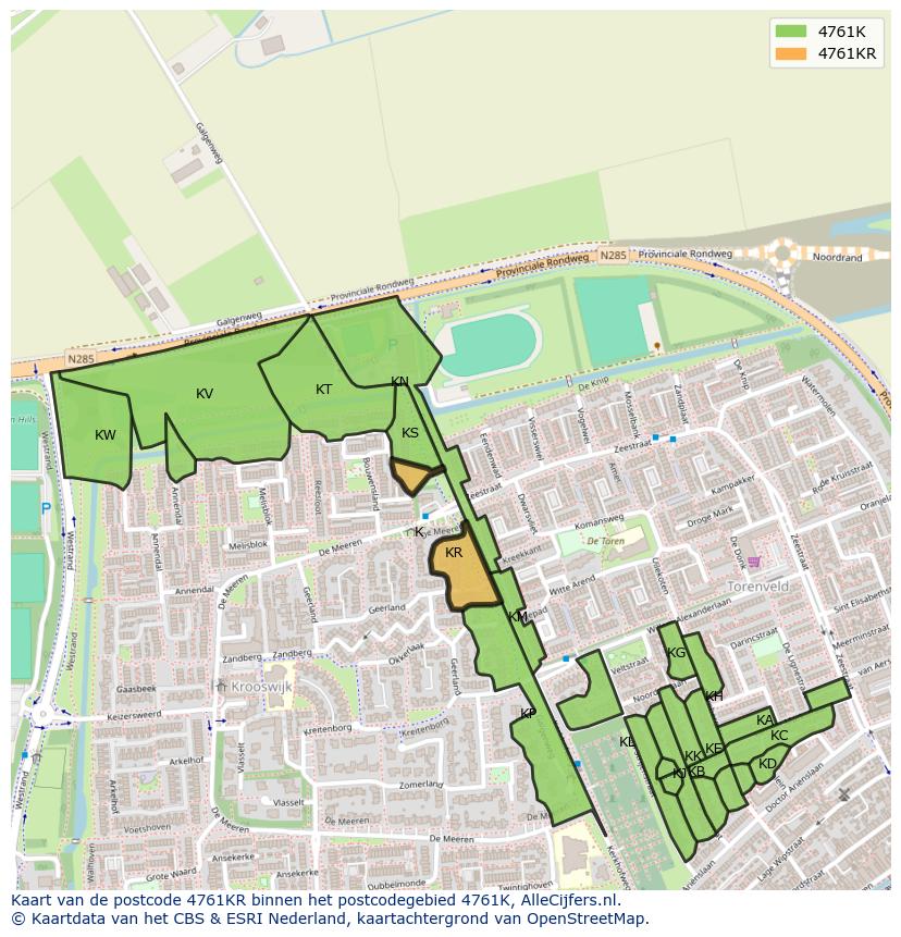Afbeelding van het postcodegebied 4761 KR op de kaart.