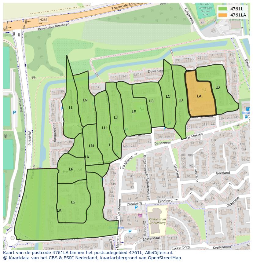 Afbeelding van het postcodegebied 4761 LA op de kaart.
