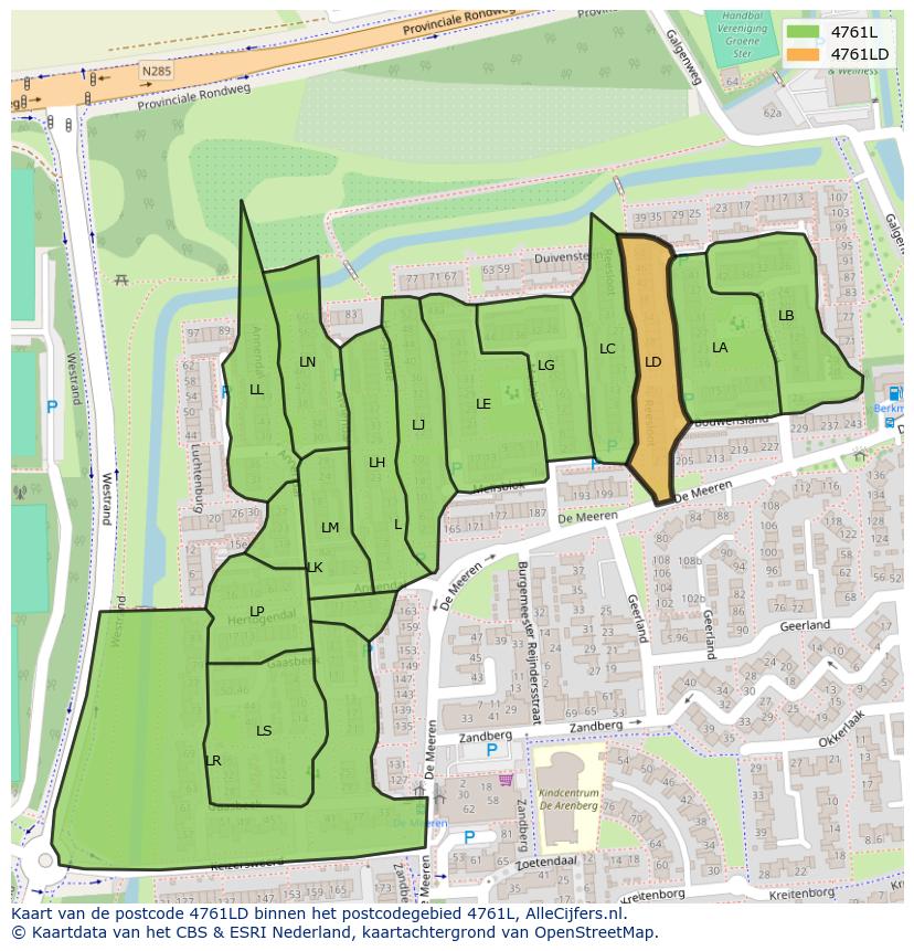 Afbeelding van het postcodegebied 4761 LD op de kaart.