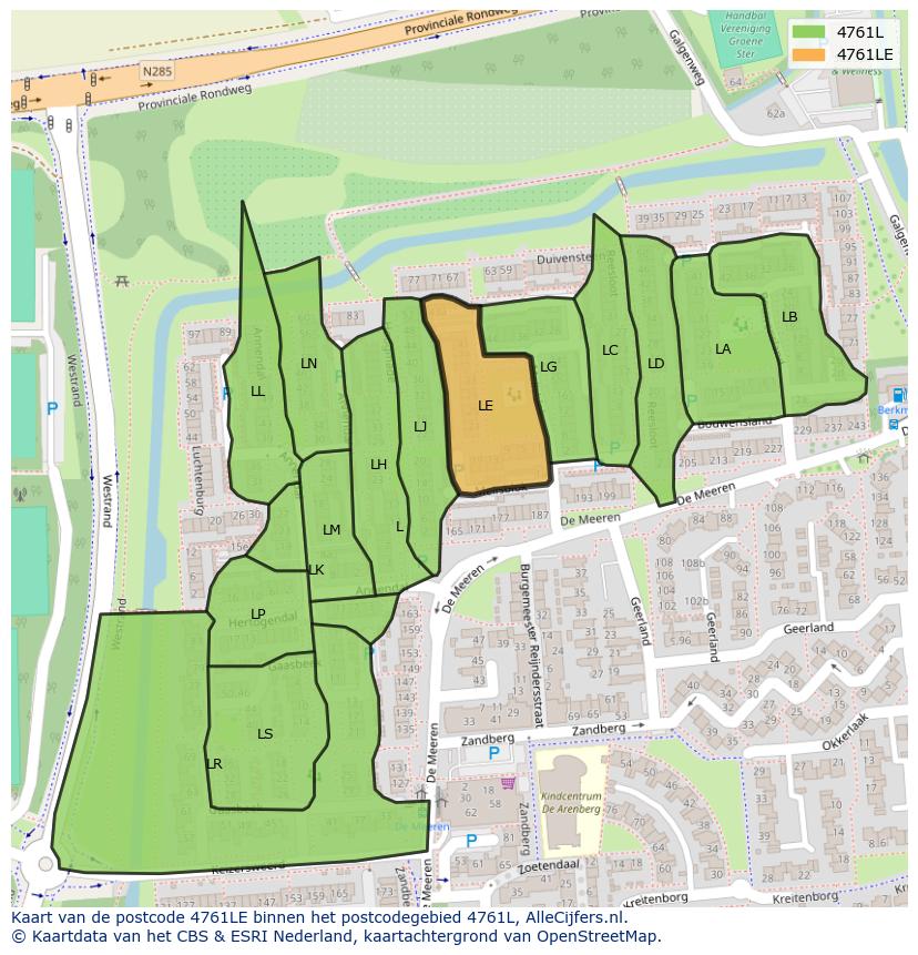 Afbeelding van het postcodegebied 4761 LE op de kaart.