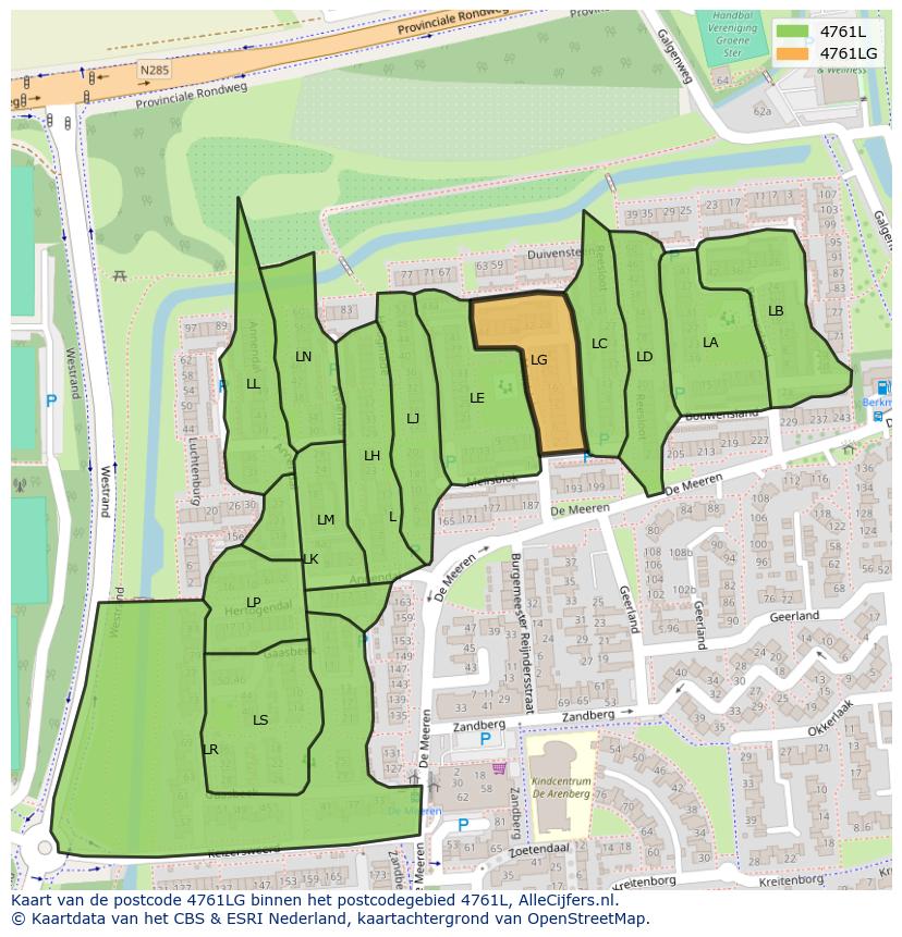 Afbeelding van het postcodegebied 4761 LG op de kaart.