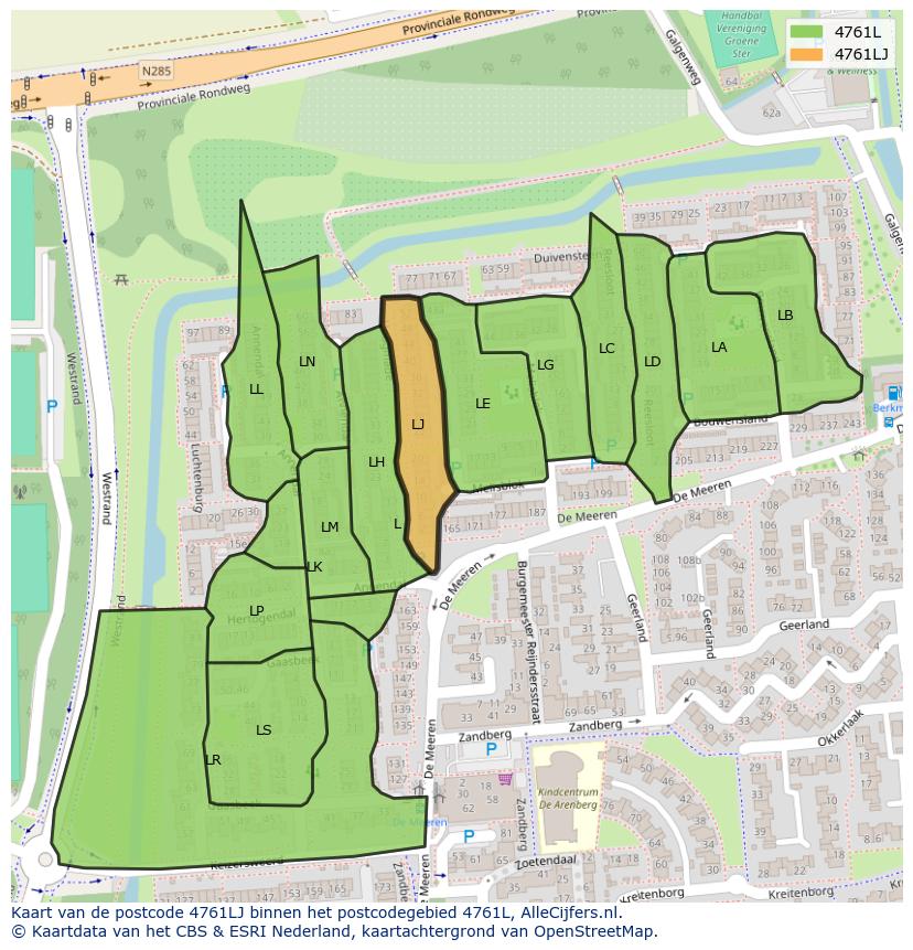 Afbeelding van het postcodegebied 4761 LJ op de kaart.
