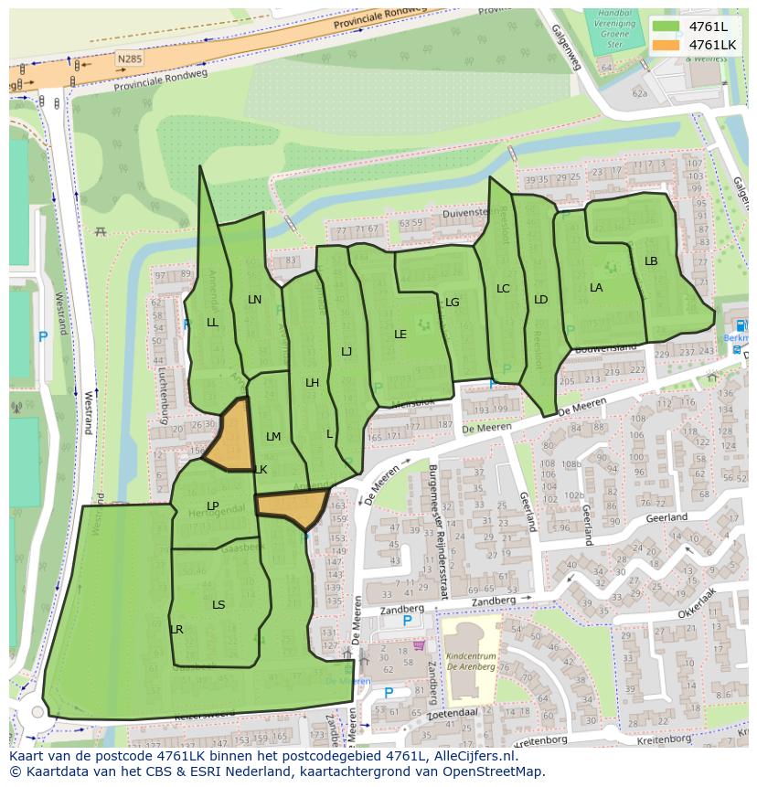 Afbeelding van het postcodegebied 4761 LK op de kaart.