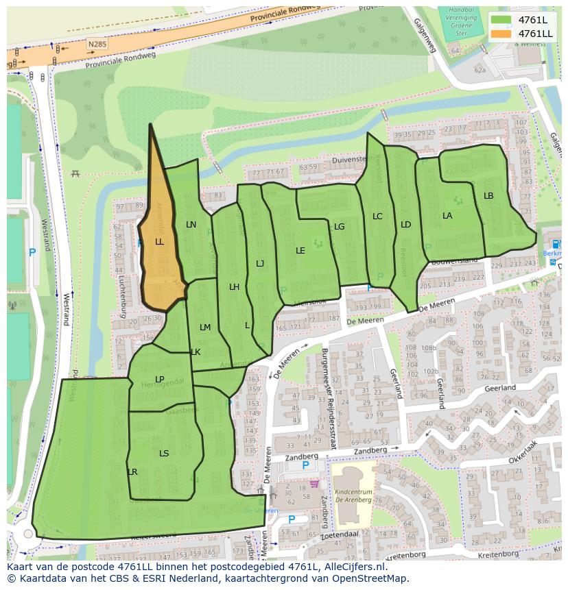 Afbeelding van het postcodegebied 4761 LL op de kaart.