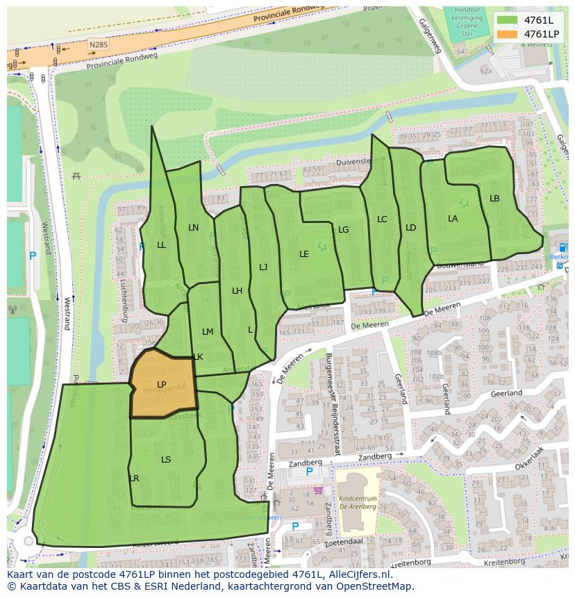 Afbeelding van het postcodegebied 4761 LP op de kaart.