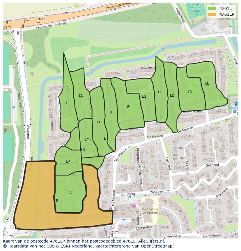Afbeelding van het postcodegebied 4761 LR op de kaart.