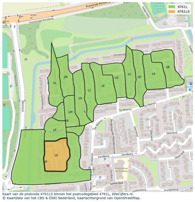 Afbeelding van het postcodegebied 4761 LS op de kaart.
