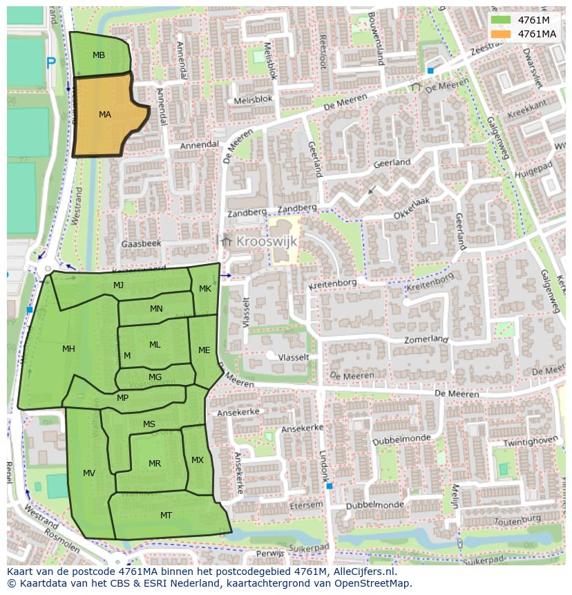 Afbeelding van het postcodegebied 4761 MA op de kaart.