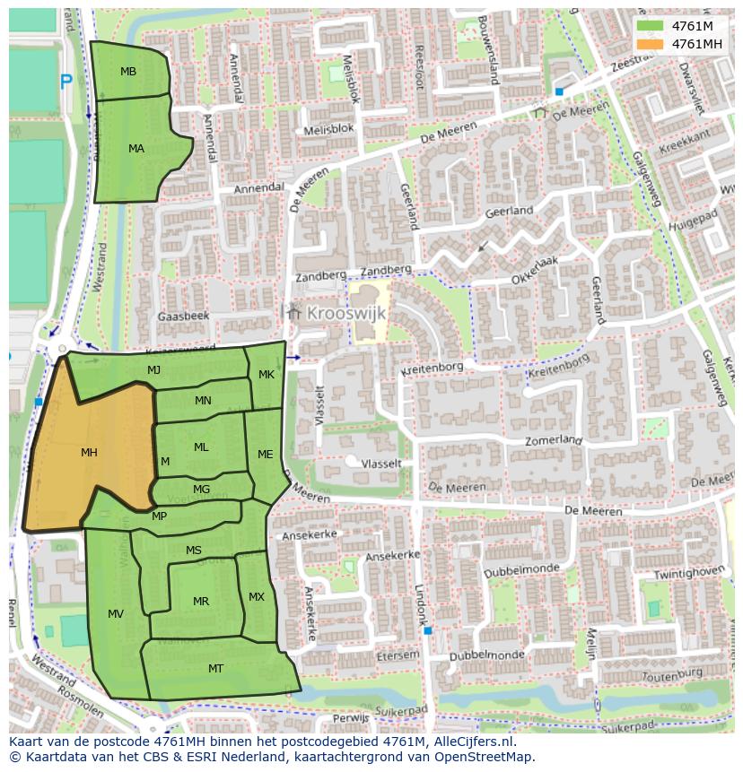 Afbeelding van het postcodegebied 4761 MH op de kaart.