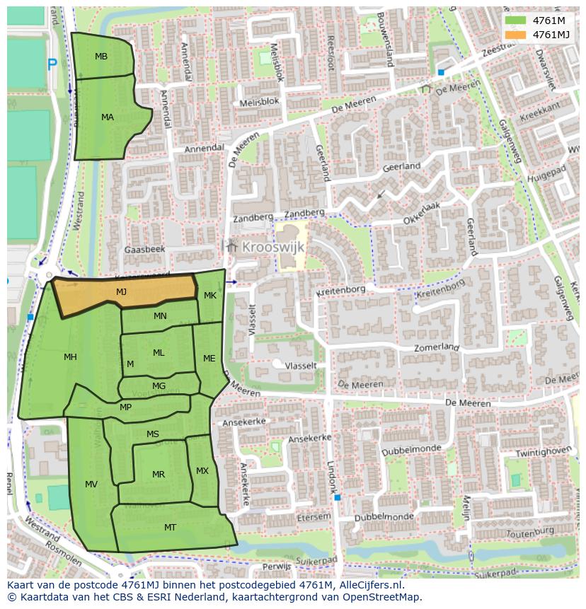 Afbeelding van het postcodegebied 4761 MJ op de kaart.
