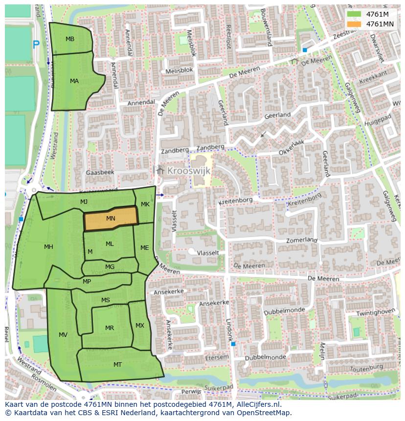 Afbeelding van het postcodegebied 4761 MN op de kaart.
