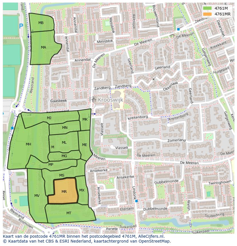 Afbeelding van het postcodegebied 4761 MR op de kaart.