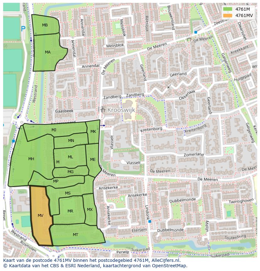 Afbeelding van het postcodegebied 4761 MV op de kaart.