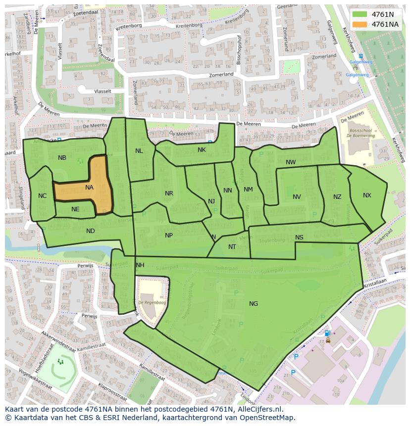 Afbeelding van het postcodegebied 4761 NA op de kaart.