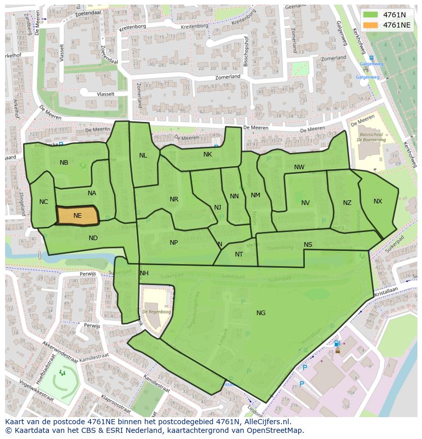 Afbeelding van het postcodegebied 4761 NE op de kaart.