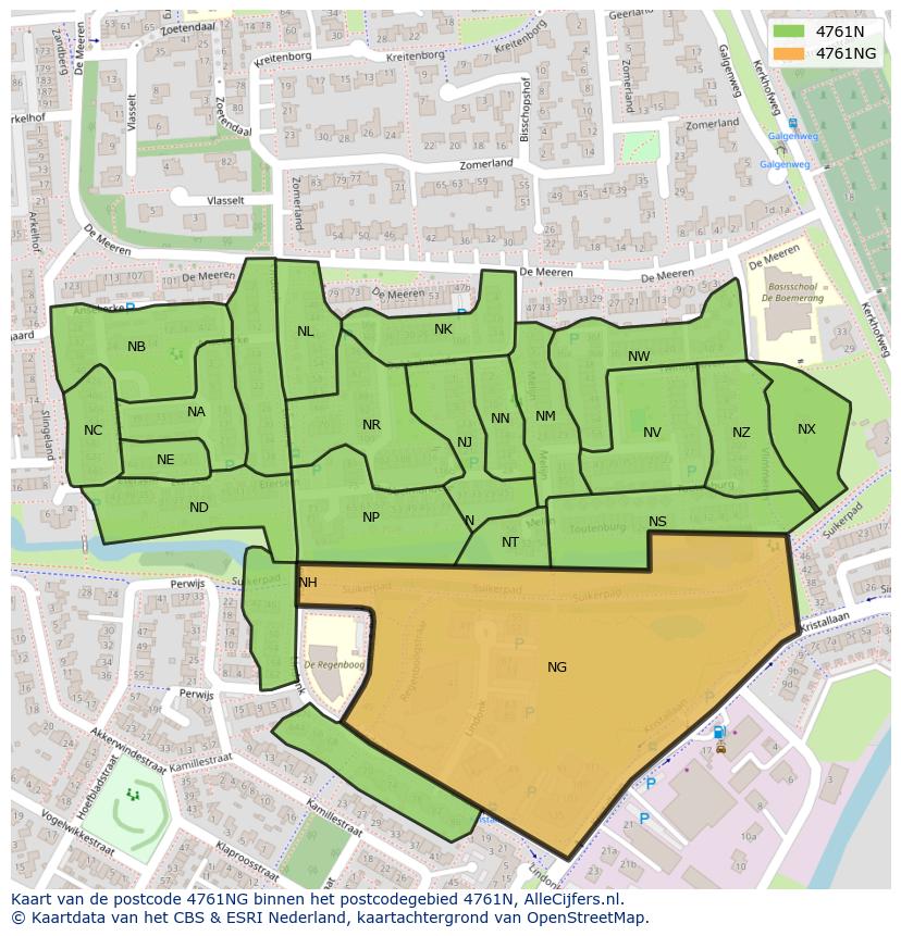 Afbeelding van het postcodegebied 4761 NG op de kaart.