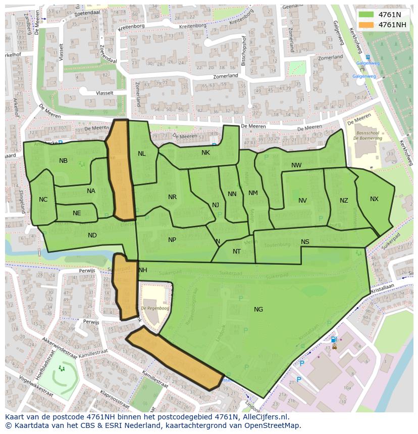 Afbeelding van het postcodegebied 4761 NH op de kaart.