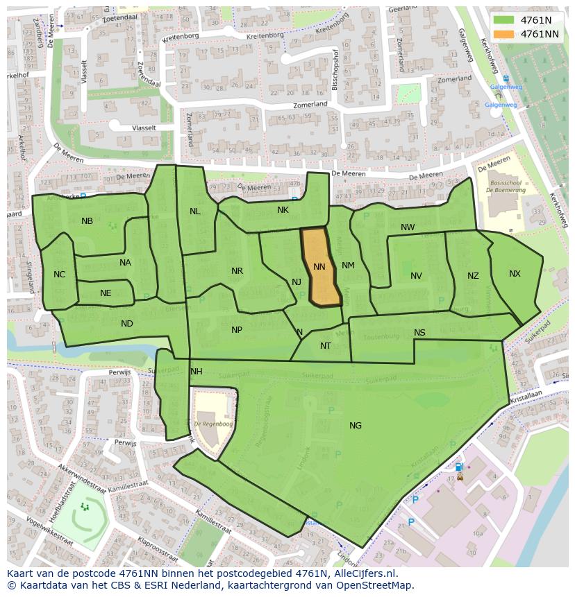Afbeelding van het postcodegebied 4761 NN op de kaart.
