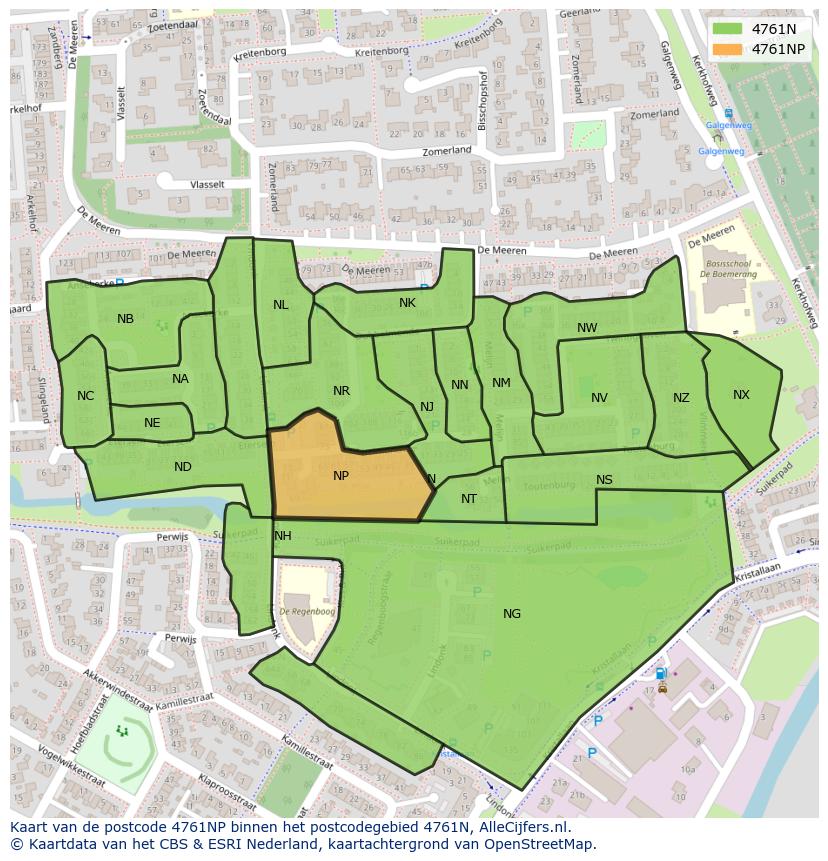 Afbeelding van het postcodegebied 4761 NP op de kaart.