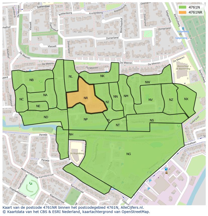 Afbeelding van het postcodegebied 4761 NR op de kaart.