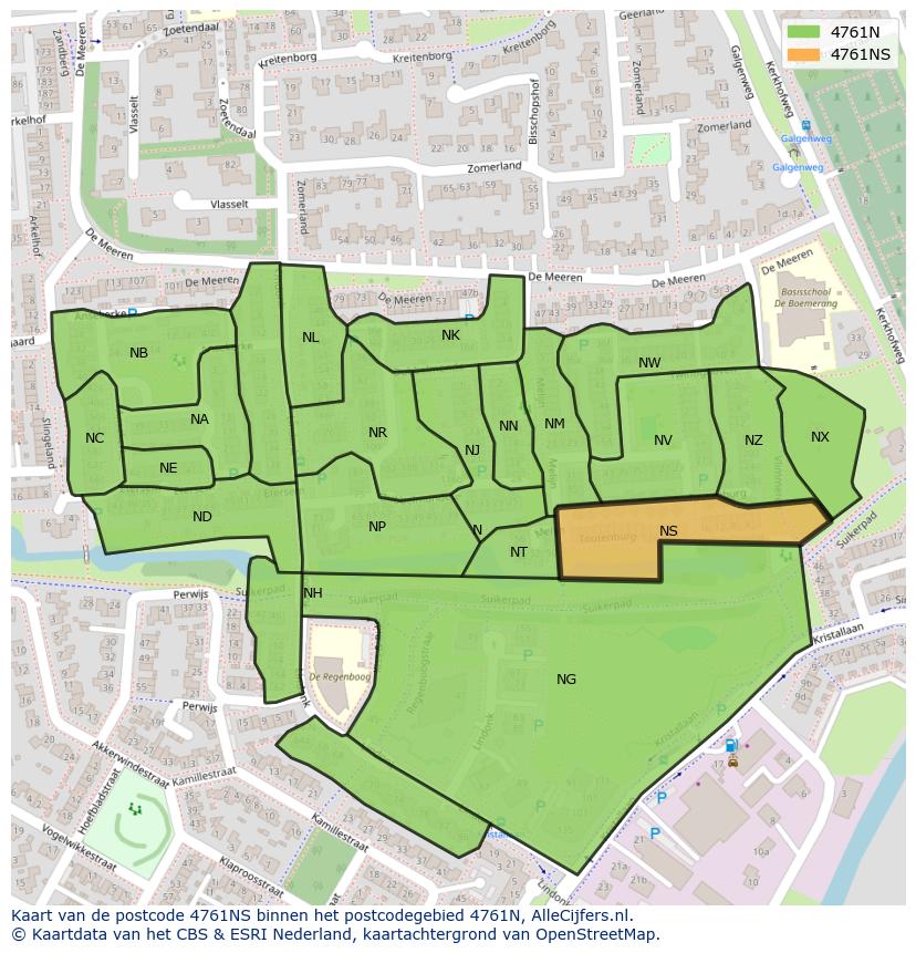 Afbeelding van het postcodegebied 4761 NS op de kaart.