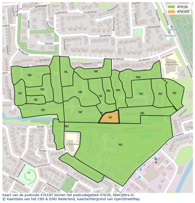 Afbeelding van het postcodegebied 4761 NT op de kaart.