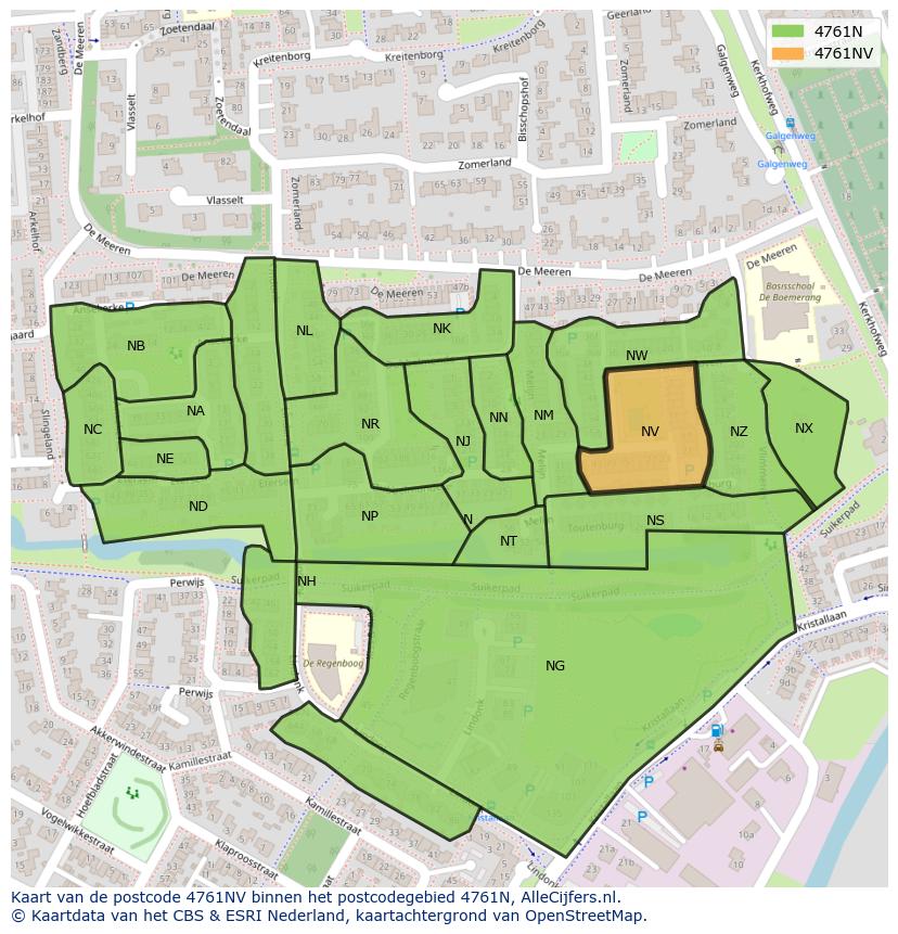 Afbeelding van het postcodegebied 4761 NV op de kaart.