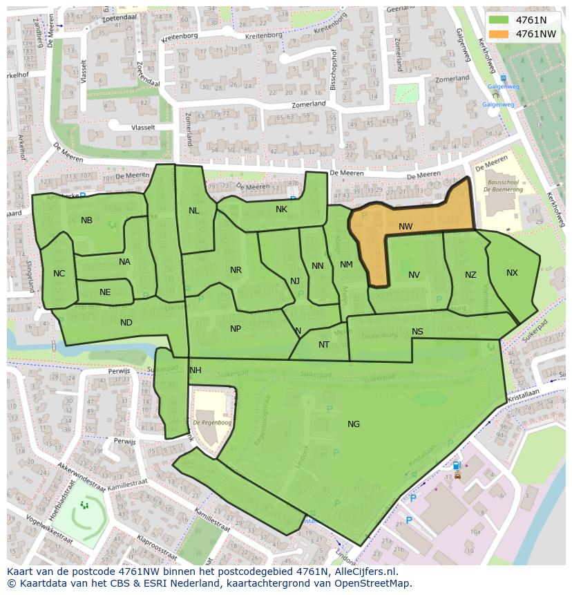Afbeelding van het postcodegebied 4761 NW op de kaart.