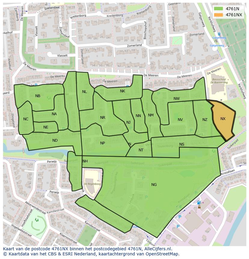 Afbeelding van het postcodegebied 4761 NX op de kaart.