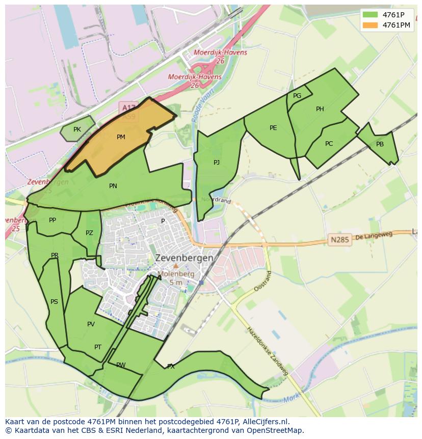 Afbeelding van het postcodegebied 4761 PM op de kaart.