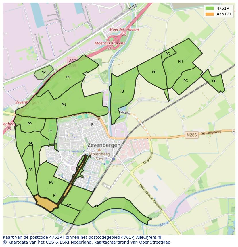 Afbeelding van het postcodegebied 4761 PT op de kaart.