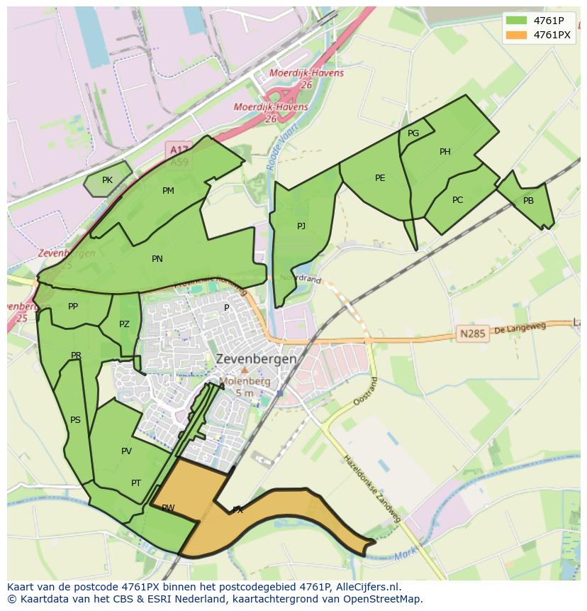 Afbeelding van het postcodegebied 4761 PX op de kaart.